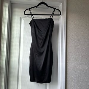 Black satin mini dress